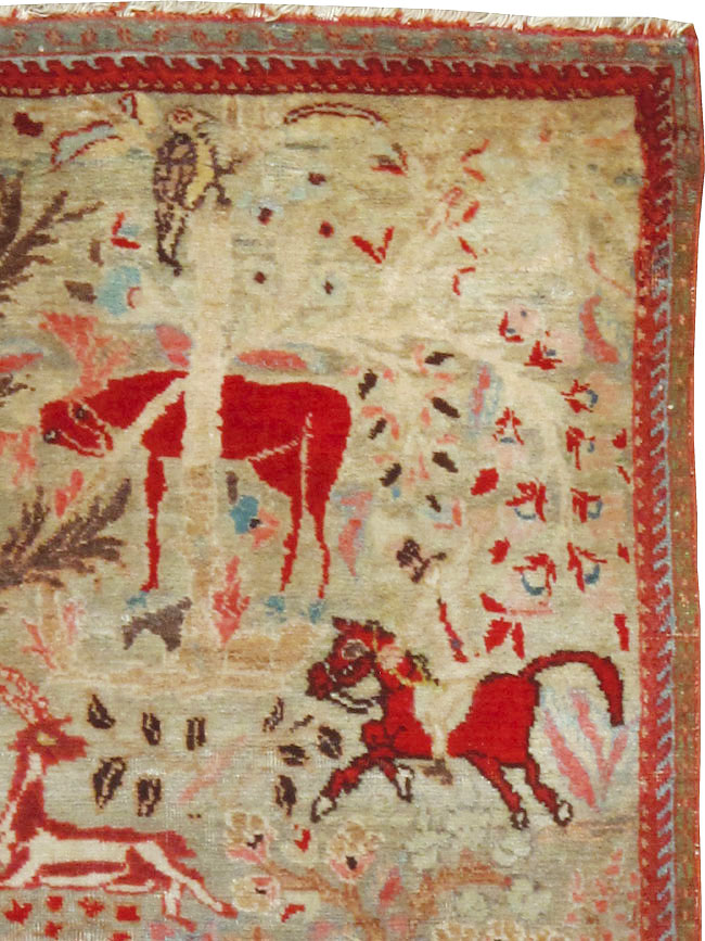 Vintage Persian Tabriz Pictorial Rug, No.9057 - Staging