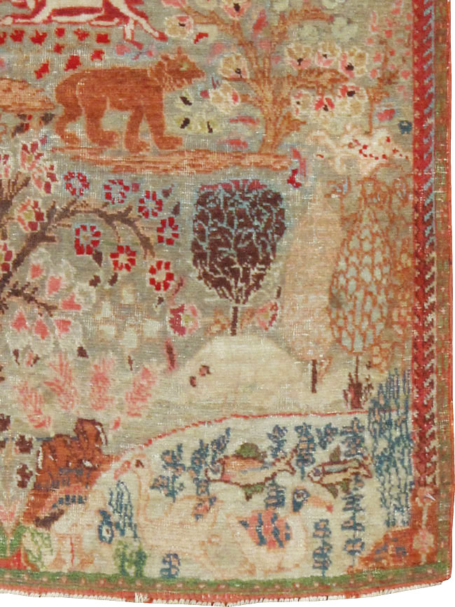 Vintage Persian Tabriz Pictorial Rug, No.9057 - Staging