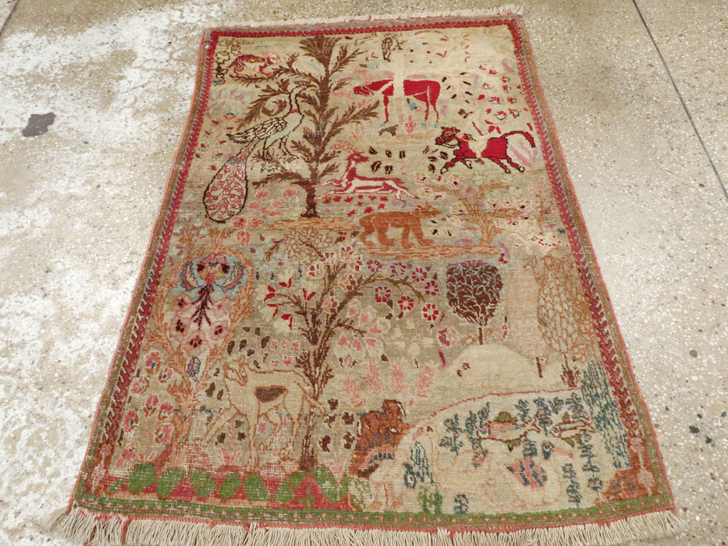 Vintage Persian Tabriz Pictorial Rug, No.9057 - Staging