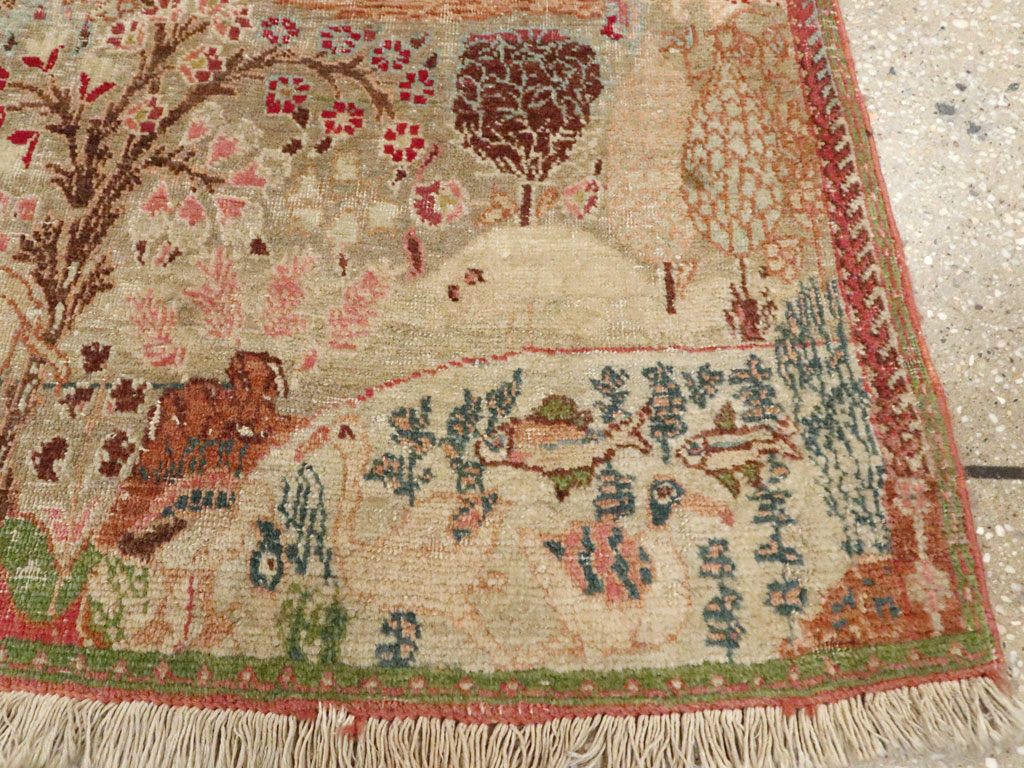 Vintage Persian Tabriz Pictorial Rug, No.9057 - Staging