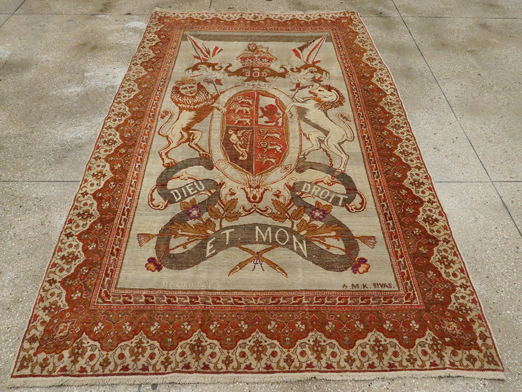 Vintage Turkish Sivas Pictorial Carpet, No.9059 - Staging