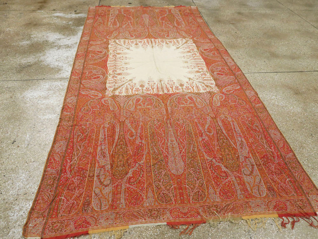 Vintage Jacquard Indian Textile Shawl	, No.9085 - Staging