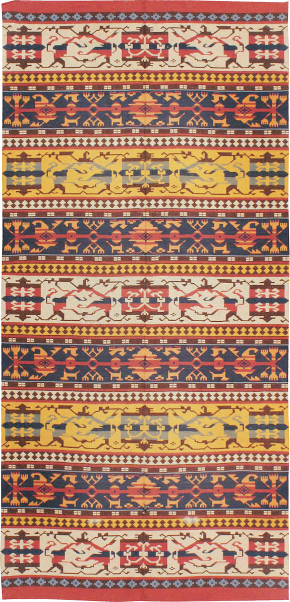 Vintage European Kilim Gallery Carpet, No.9108 - Staging
