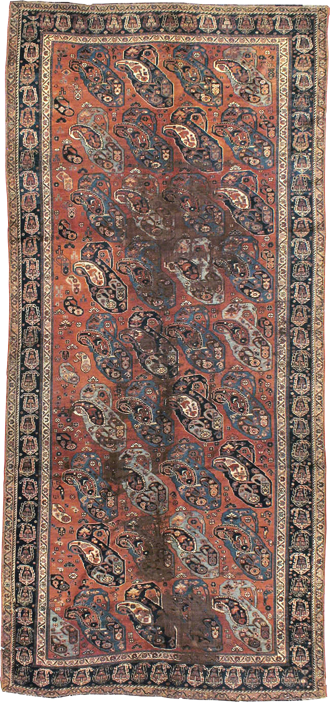 Antique Persian Khamseh Gallery Carpet, No.9149 - Staging