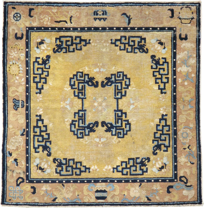 Antique Chinese Ningxia Square Rug, No.9195 - Staging