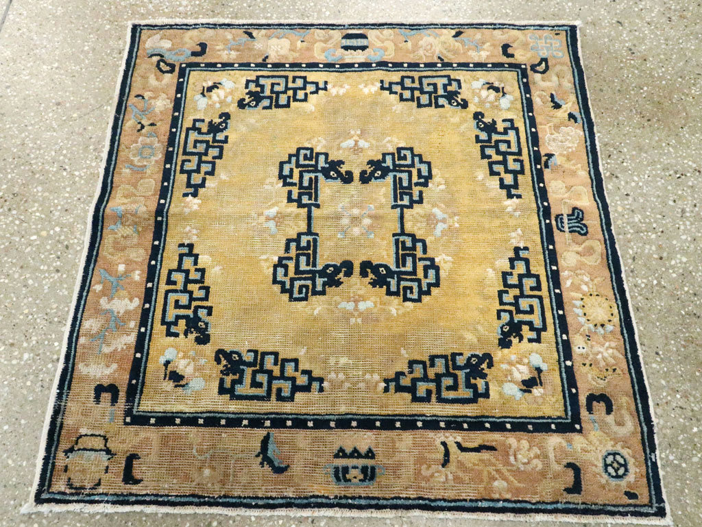 Antique Chinese Ningxia Square Rug, No.9195 - Staging