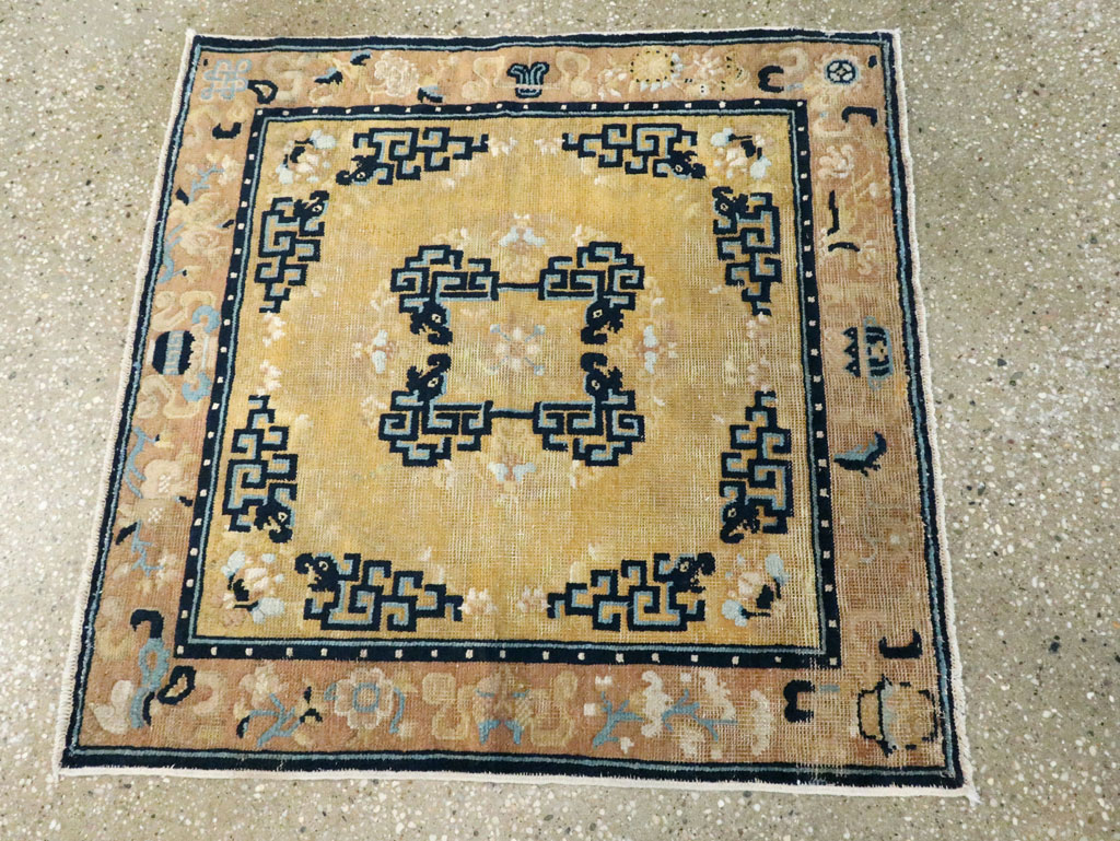 Antique Chinese Ningxia Square Rug, No.9195 - Staging