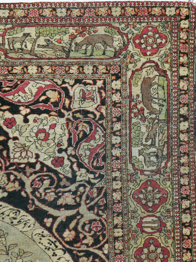Antique Persian Isfahan Pictorial Carpet, No.9223 - Staging
