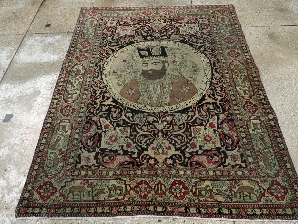Antique Persian Isfahan Pictorial Carpet, No.9223 - Staging