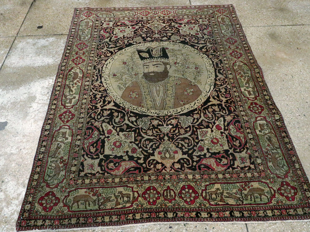 Antique Persian Isfahan Pictorial Carpet, No.9223 - Staging