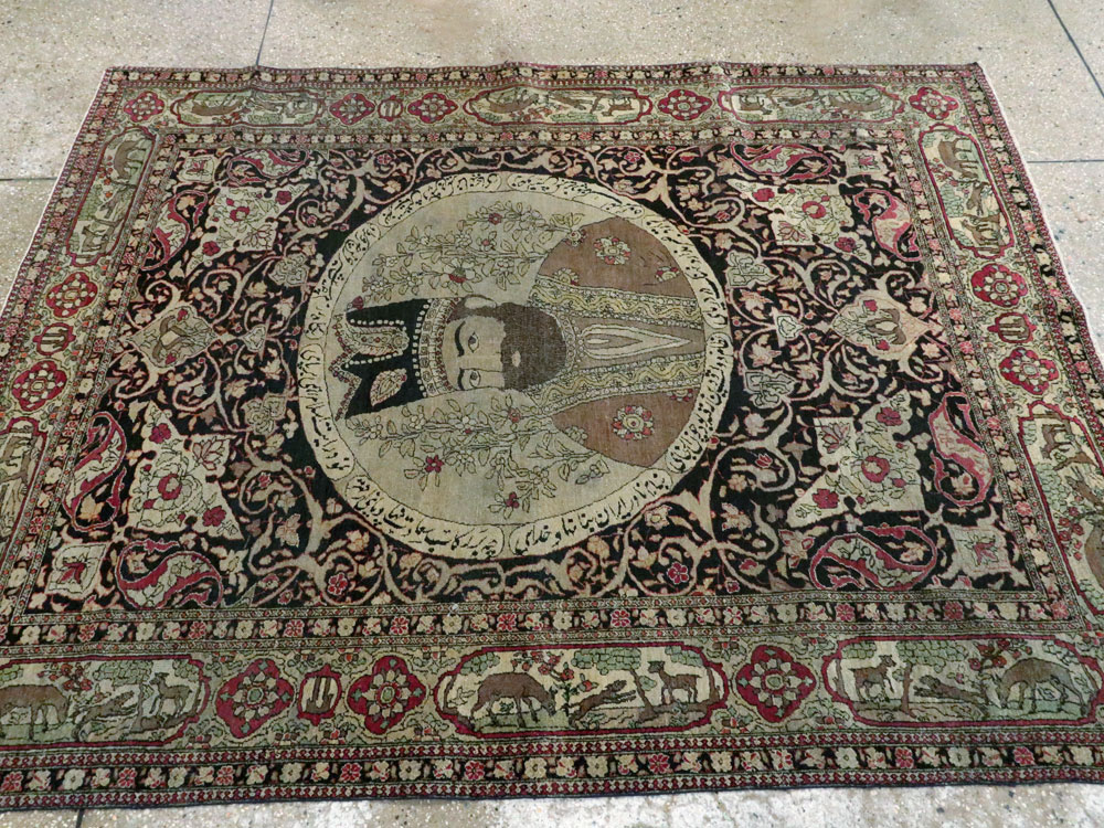 Antique Persian Isfahan Pictorial Carpet, No.9223 - Staging