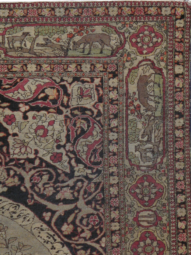 Antique Persian Isfahan Pictorial Carpet, No.9223 - Staging