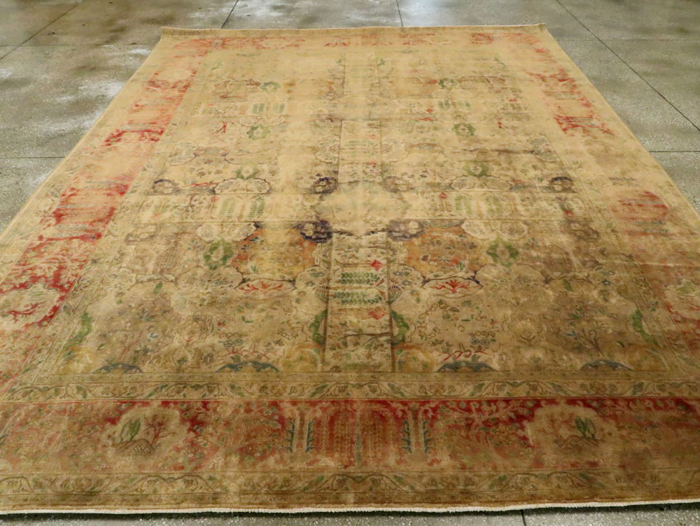 Antique Persian Tabriz Room Size Carpet, No.9334 - Staging