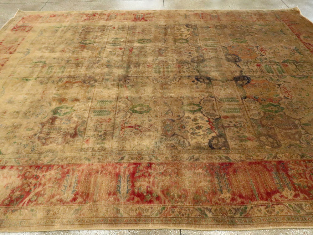 Antique Persian Tabriz Room Size Carpet, No.9334 - Staging