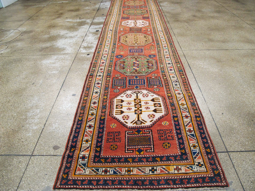 Antique Persian Heriz Long Runner, No.9566 - Staging