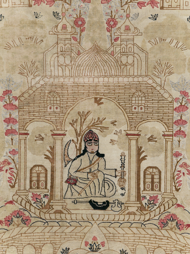 Antique Persian Lavar Kerman Pictorial Accent Carpet, No.9586 - Staging