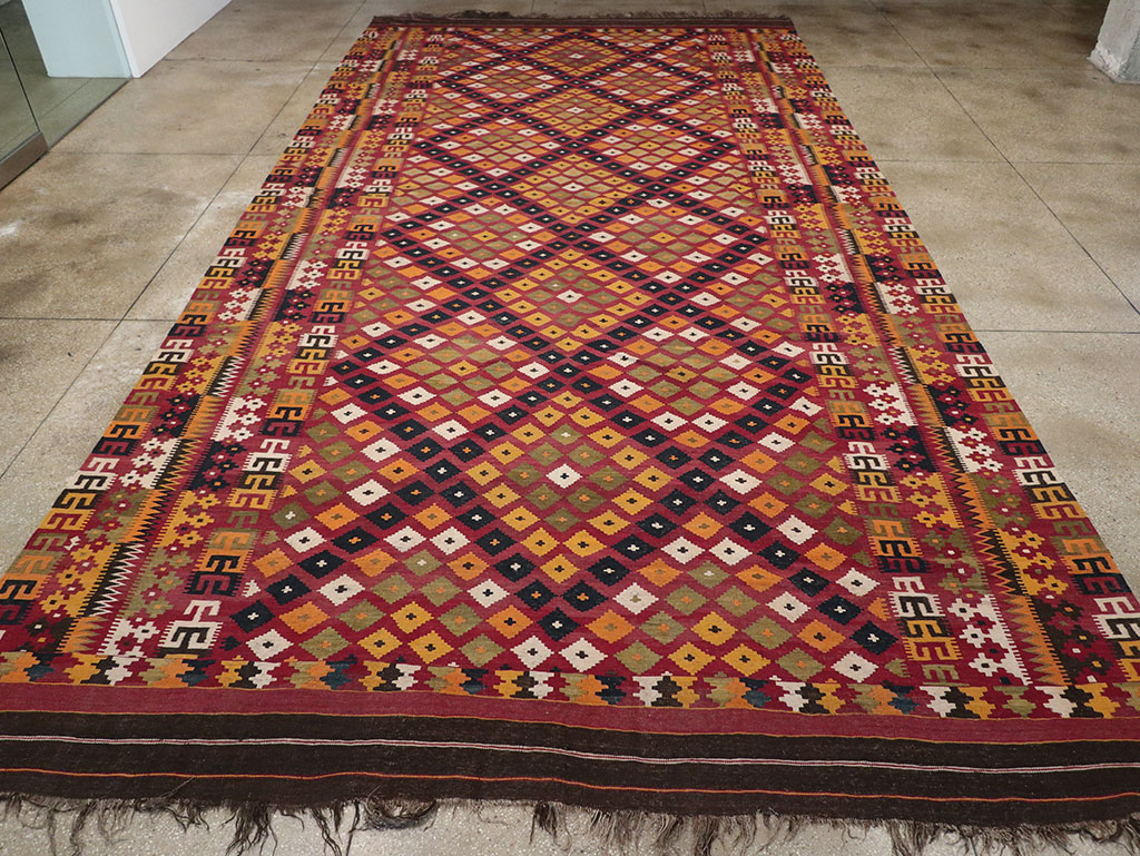Vintage Scandinavian Flatweave Kilim Oversize Carpet, No.9785 - Staging