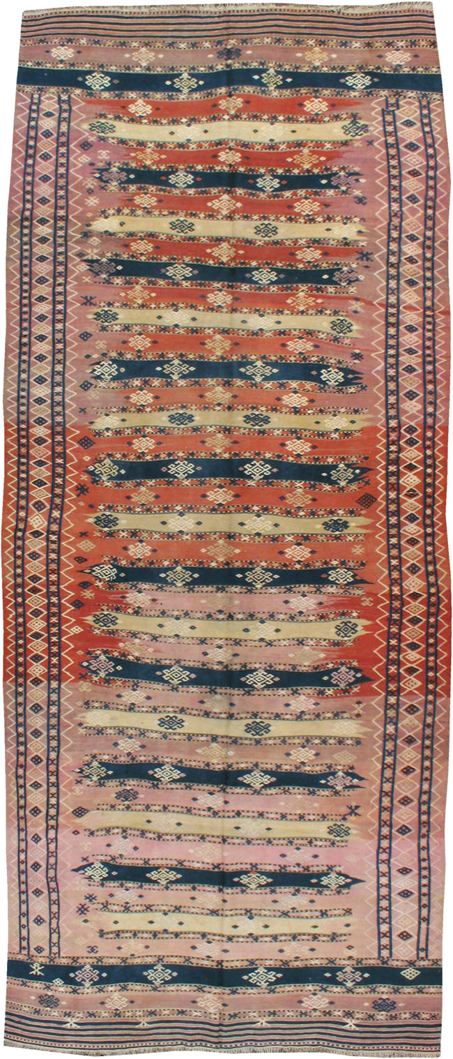 Vintage Afghan Flatweave Kilim Large Gallery Carpet, No.9796 - Staging