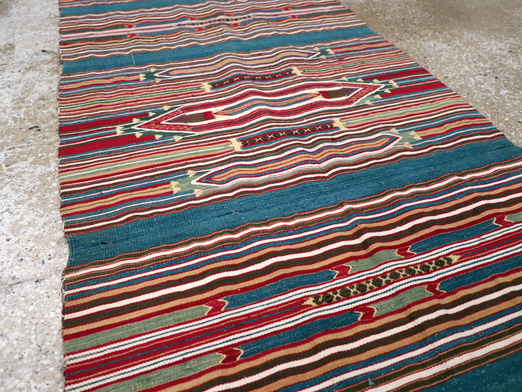 Vintage Persian Flatweave Kilim Runner, No.9799 - Staging