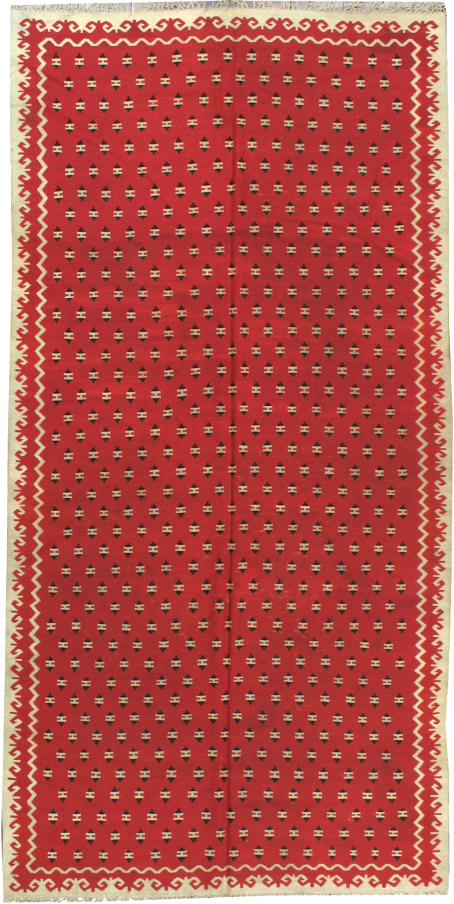 Vintage Bulgarian Flatweave Kilim Gallery Carpet, No.9850 - Staging