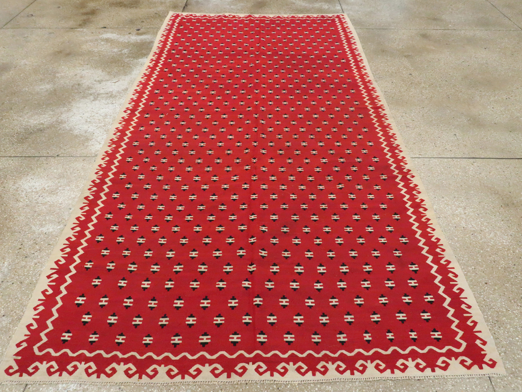 Vintage Bulgarian Flatweave Kilim Gallery Carpet, No.9850 - Staging