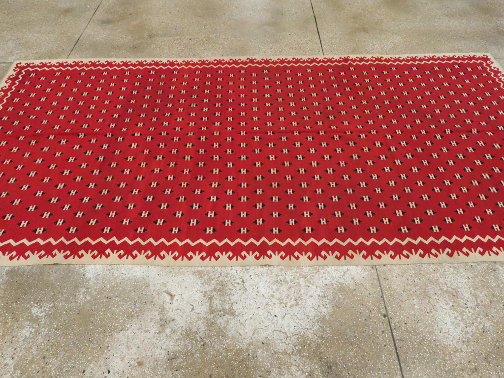Vintage Bulgarian Flatweave Kilim Gallery Carpet, No.9850 - Staging